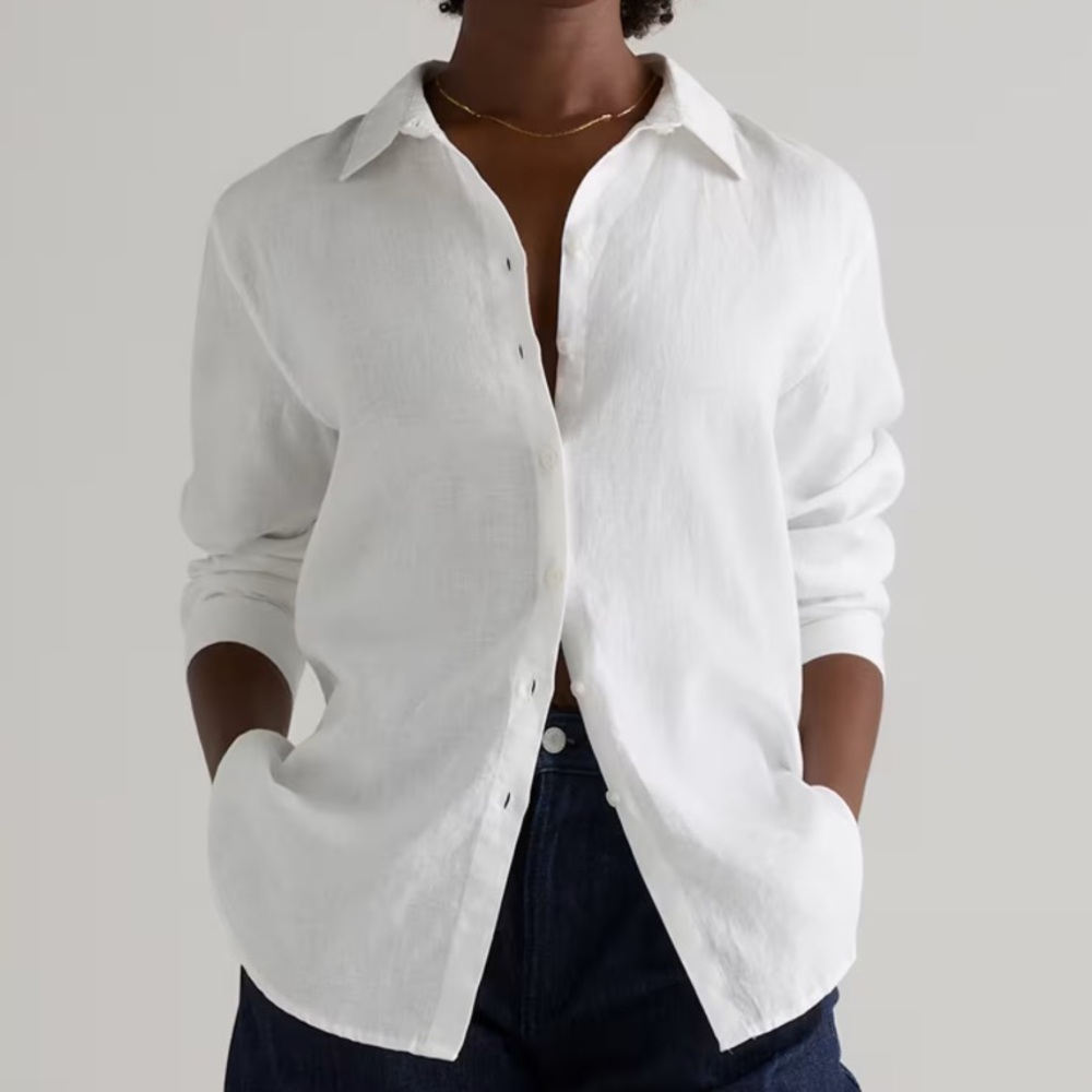 Classic White Linen Button-Up Shirt